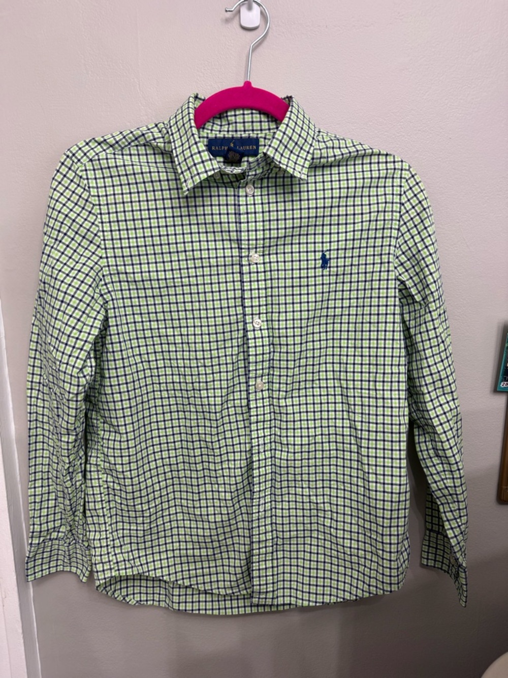 Boys Ralph Lauren Green and navy Button-Down Shirt size 14-16